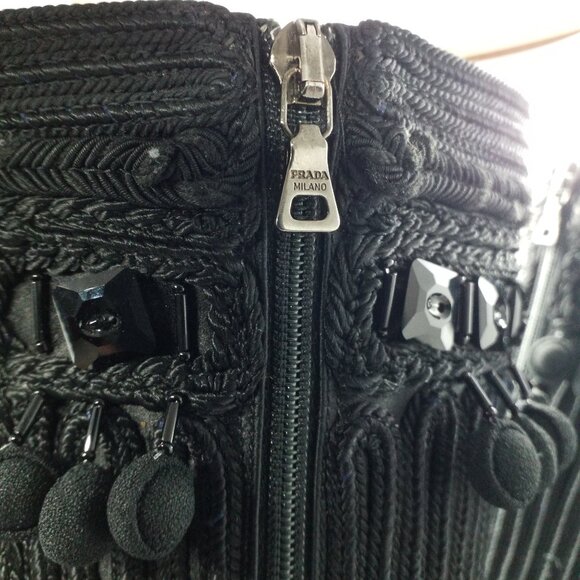 PRADA Satin Boots Size 40 Beaded Embroidered Square-Toed Lace-Up - Picture 4 of 9